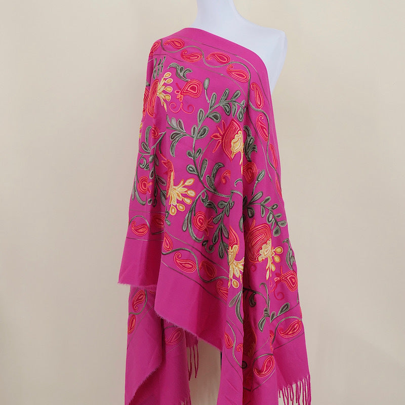 Gourd Pomegranate Blossom Embroidery Scarf, Cashmere Shawl