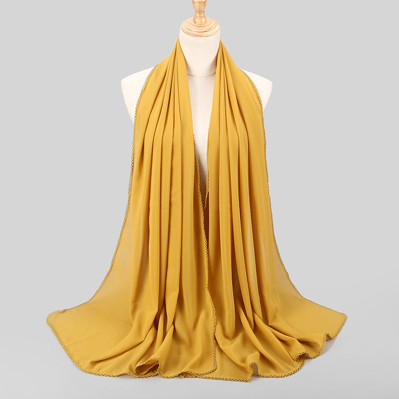 Women's Monochrome Lace Panel Pearl Chiffon Scarf