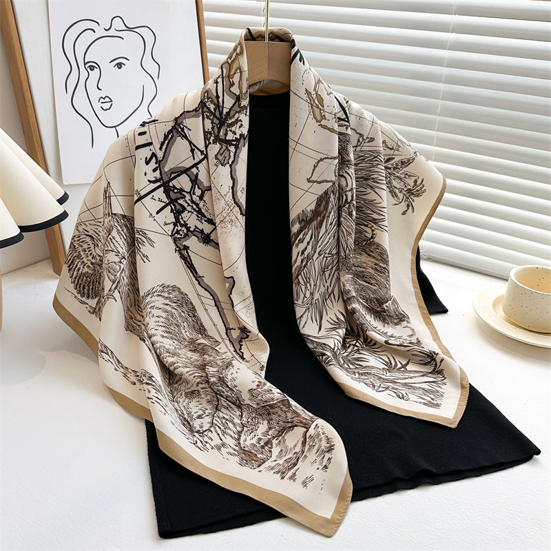 Women's Luxury Twill Silk Scarf, Printed 90/90cm Square Scarf