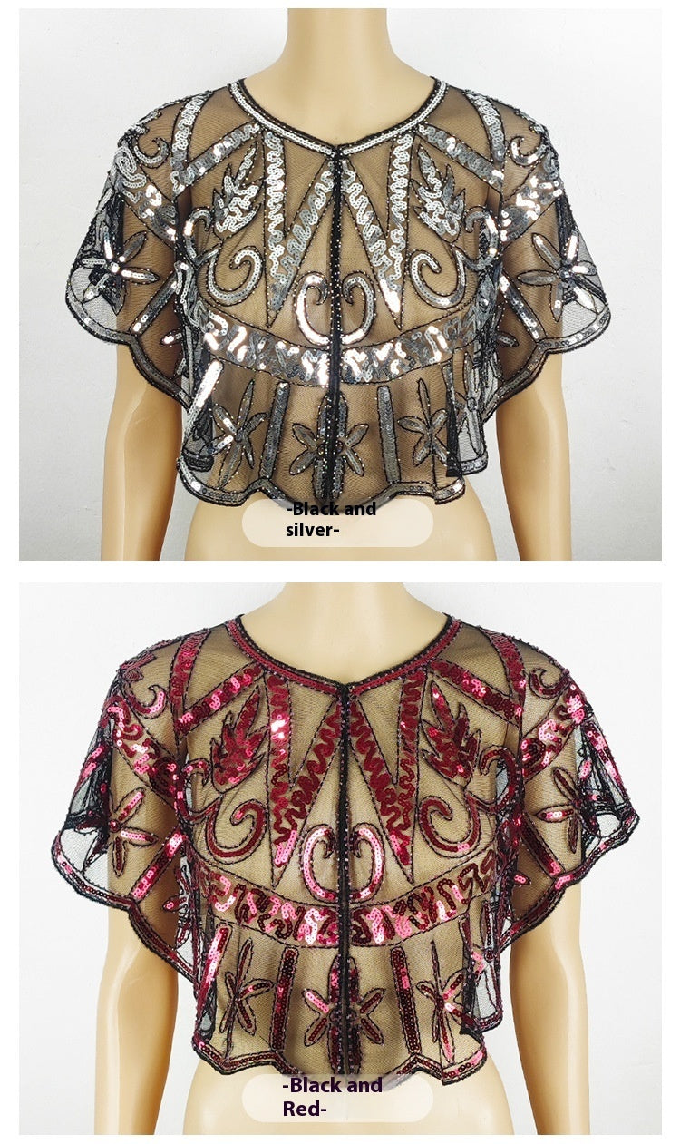 Mesh Beads Sequined Shawl Cape Coat For Women