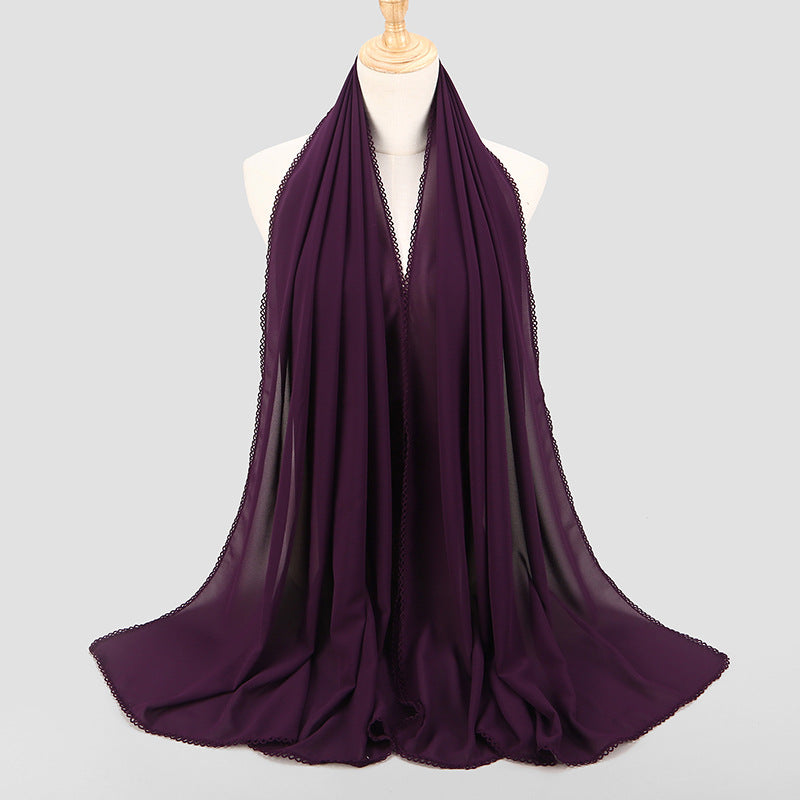 Women's Monochrome Lace Panel Pearl Chiffon Scarf