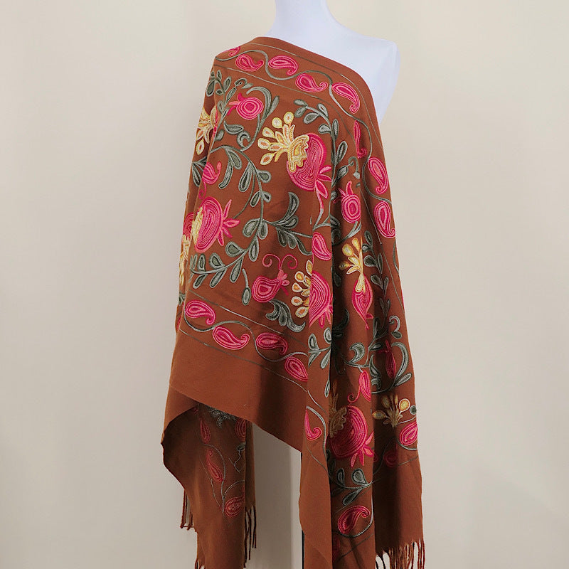 Gourd Pomegranate Blossom Embroidery Scarf, Cashmere Shawl