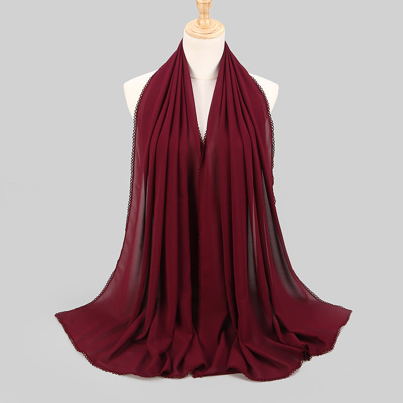 Women's Monochrome Lace Panel Pearl Chiffon Scarf