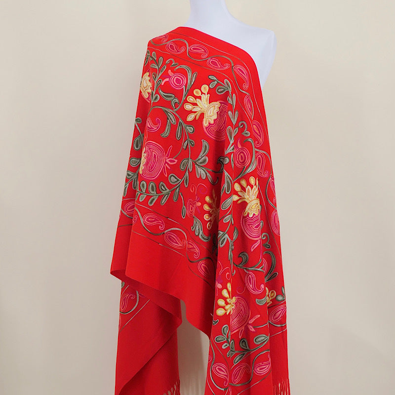 Gourd Pomegranate Blossom Embroidery Scarf, Cashmere Shawl
