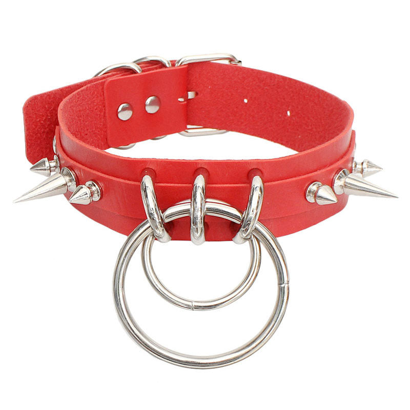 Leather Spiked Rivet Collar, Women's Necktie