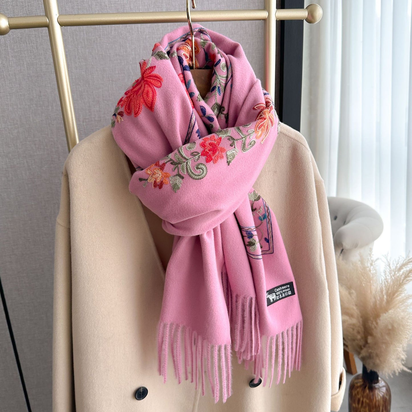 Women's Embroidered Scarf, All-matching Extra Thick Wool Shawl