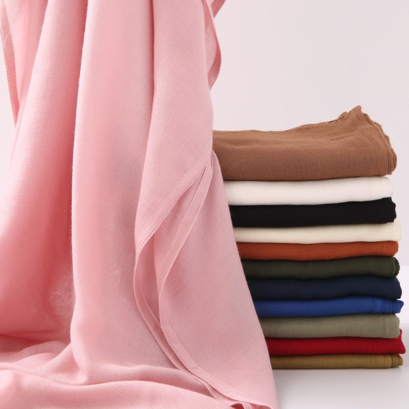 Breathable Modal Monochrome Shawl, Malay Indonesian Cotton And Linen Hijab, Solid Colour Scarf