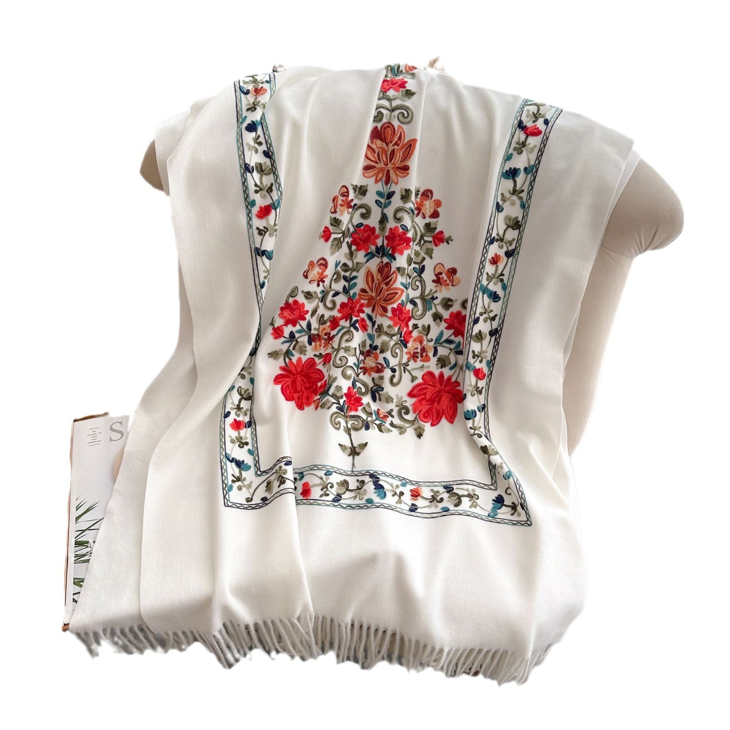 Women's Embroidered Scarf, All-matching Extra Thick Wool Shawl