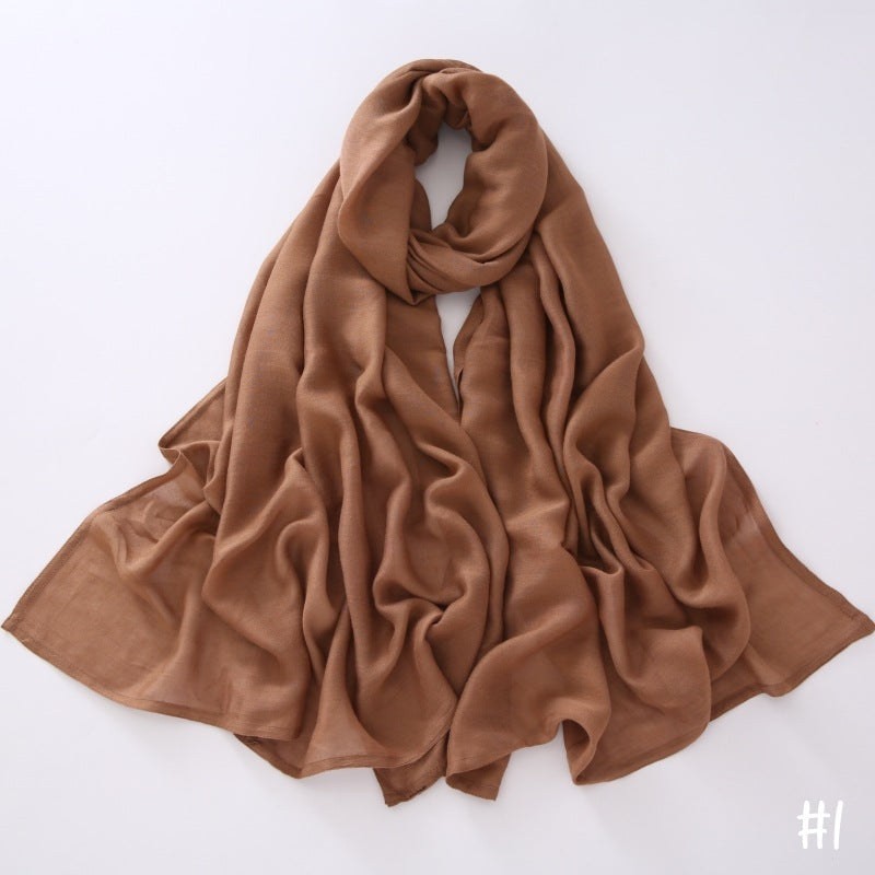 Breathable Modal Monochrome Shawl, Malay Indonesian Cotton And Linen Hijab, Solid Colour Scarf