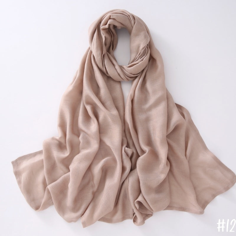 Breathable Modal Monochrome Shawl, Malay Indonesian Cotton And Linen Hijab, Solid Colour Scarf
