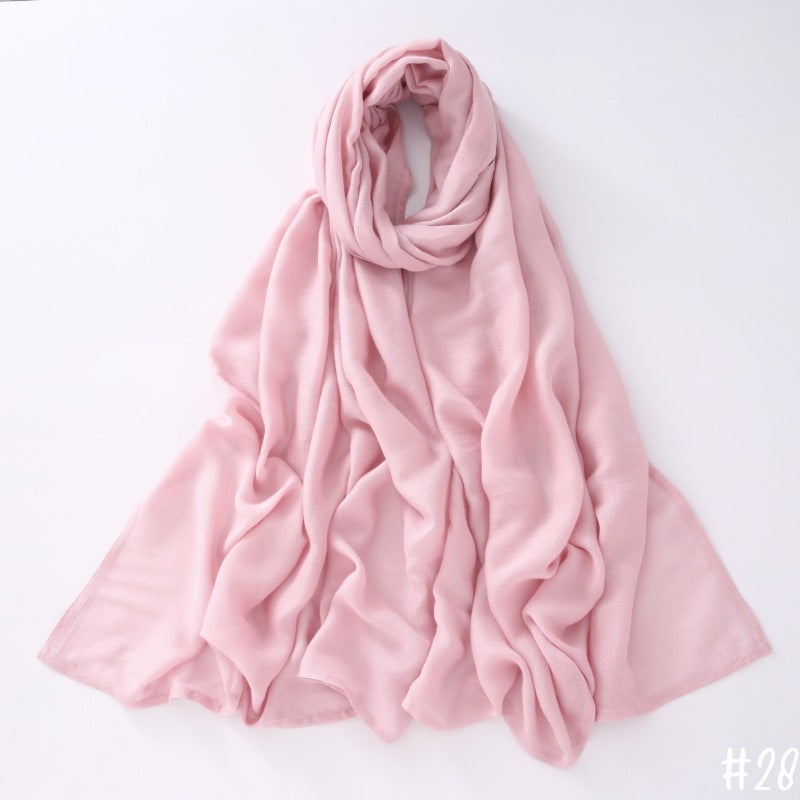Breathable Modal Monochrome Shawl, Malay Indonesian Cotton And Linen Hijab, Solid Colour Scarf