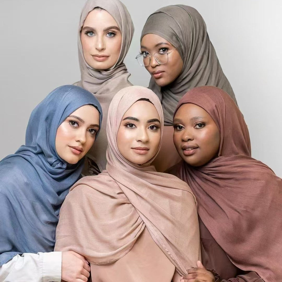 Breathable Modal Monochrome Shawl, Malay Indonesian Cotton And Linen Hijab, Solid Colour Scarf
