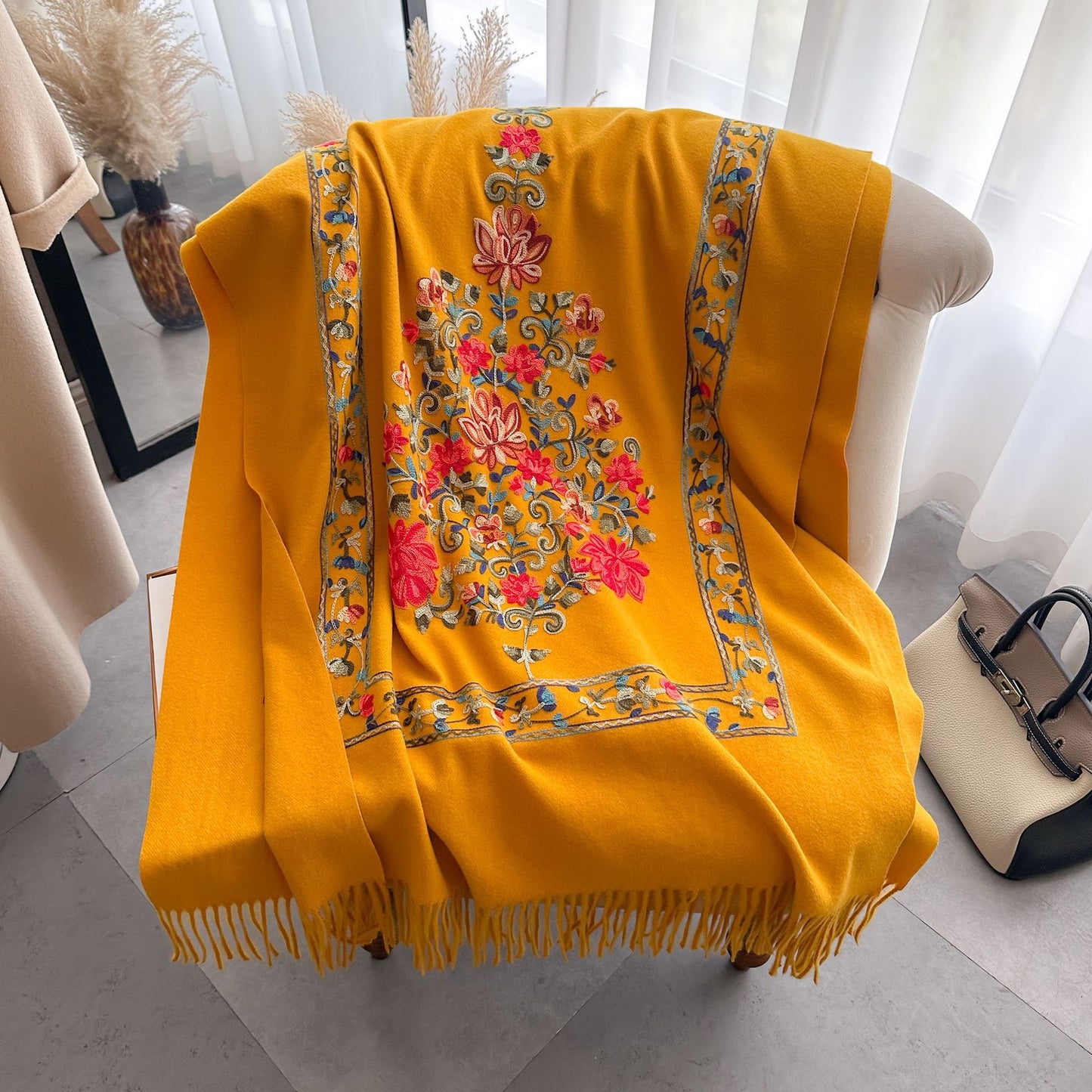 Women's Embroidered Scarf, All-matching Extra Thick Wool Shawl