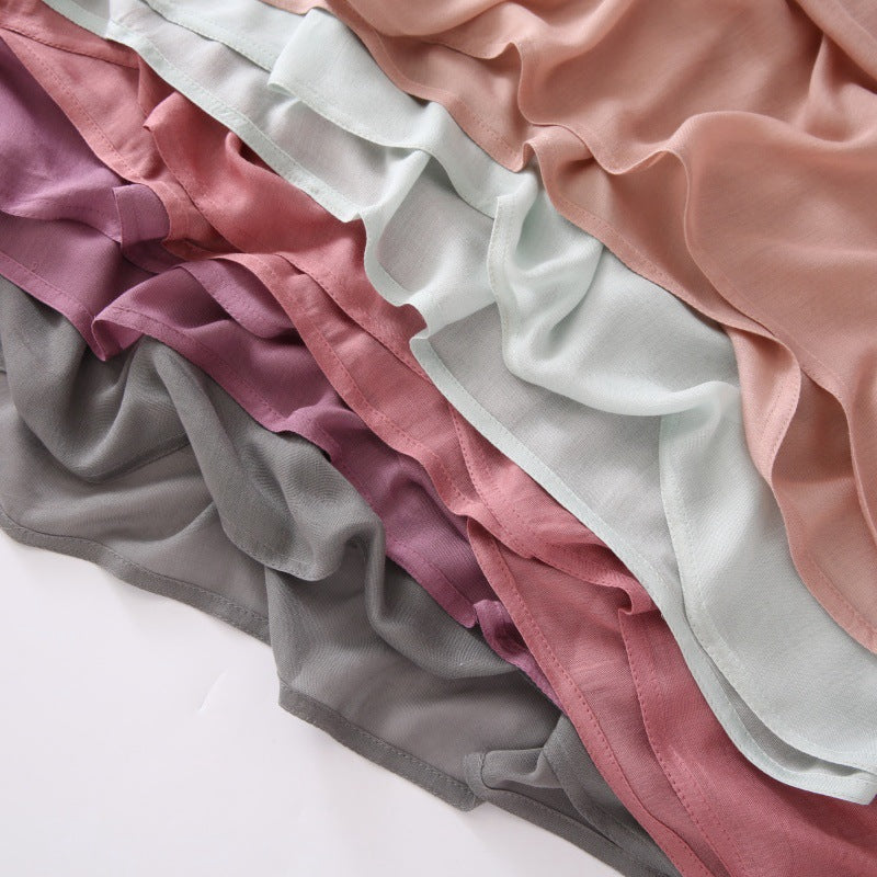 Breathable Modal Monochrome Shawl, Malay Indonesian Cotton And Linen Hijab, Solid Colour Scarf