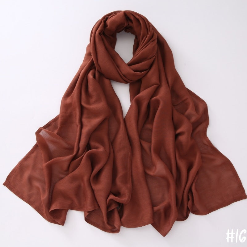 Breathable Modal Monochrome Shawl, Malay Indonesian Cotton And Linen Hijab, Solid Colour Scarf