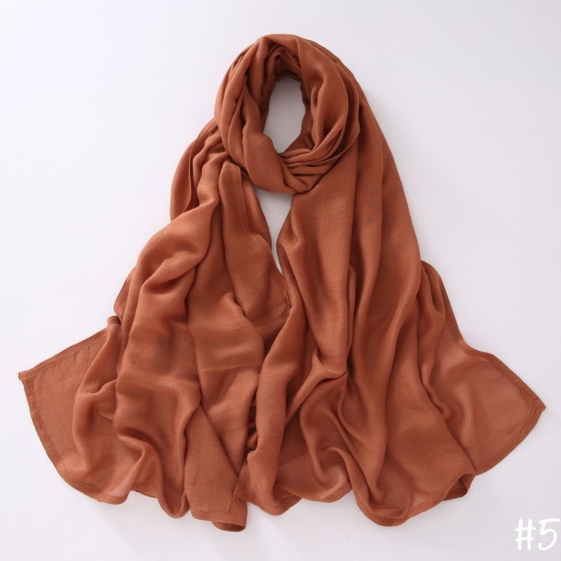 Breathable Modal Monochrome Shawl, Malay Indonesian Cotton And Linen Hijab, Solid Colour Scarf