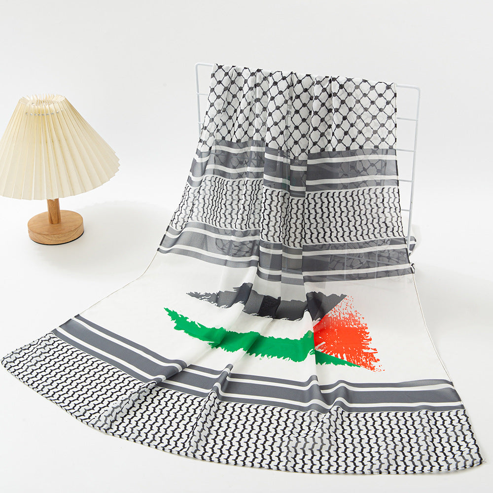 Kufiyyeh Style Chiffon Scarf, Arab Fashion Scarf, Middle Eastern Shawl