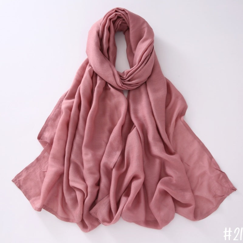 Breathable Modal Monochrome Shawl, Malay Indonesian Cotton And Linen Hijab, Solid Colour Scarf