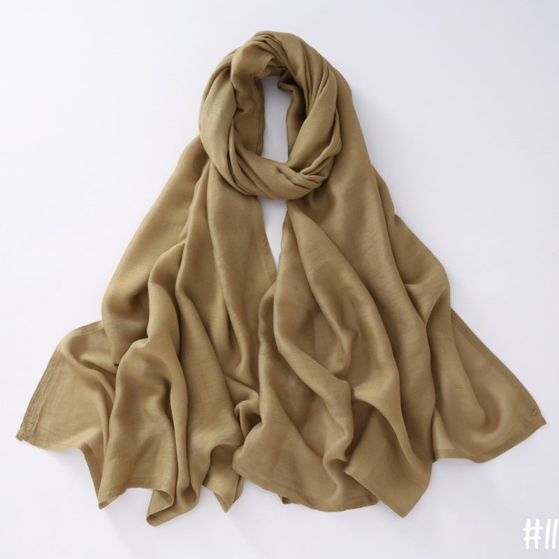 Breathable Modal Monochrome Shawl, Malay Indonesian Cotton And Linen Hijab, Solid Colour Scarf