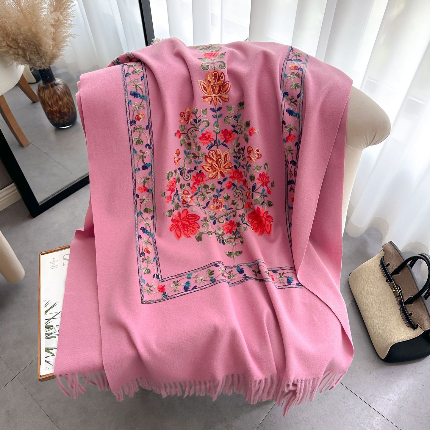 Women's Embroidered Scarf, All-matching Extra Thick Wool Shawl