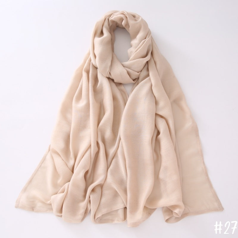 Breathable Modal Monochrome Shawl, Malay Indonesian Cotton And Linen Hijab, Solid Colour Scarf
