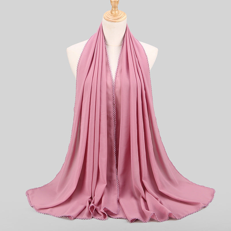 Women's Monochrome Lace Panel Pearl Chiffon Scarf