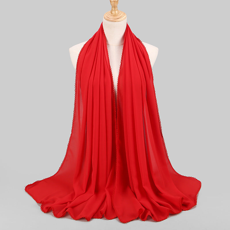 Women's Monochrome Lace Panel Pearl Chiffon Scarf