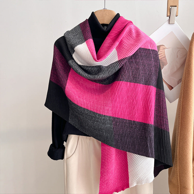 Womens Multicolor Crinkled Cashmere All-Match Shawl