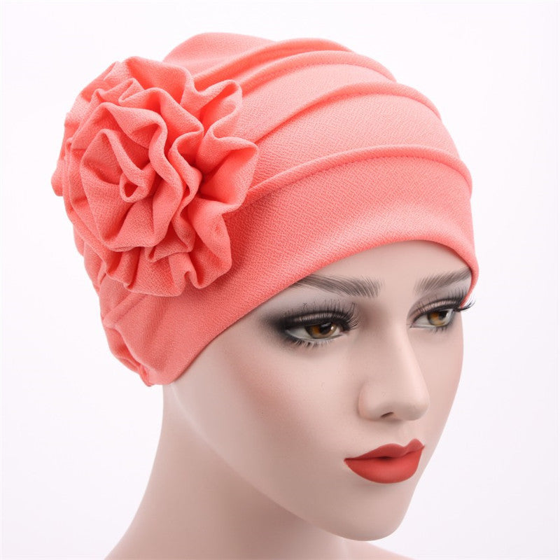 Side Decals Solid Color Large Flower Headscarf Confinement Hat Muslim