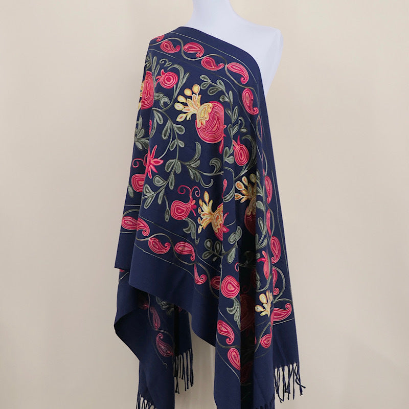 Gourd Pomegranate Blossom Embroidery Scarf, Cashmere Shawl