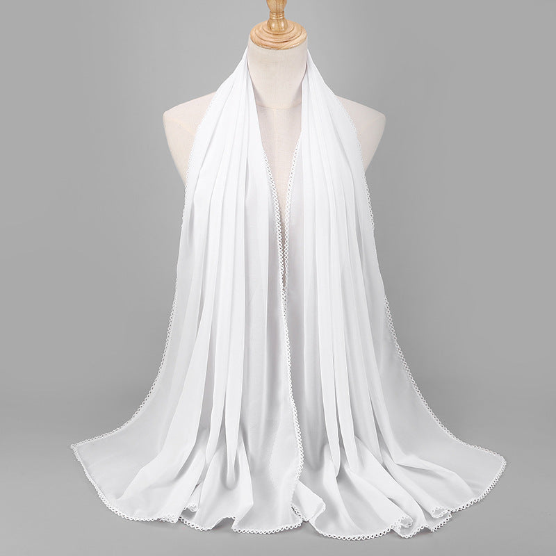 Women's Monochrome Lace Panel Pearl Chiffon Scarf