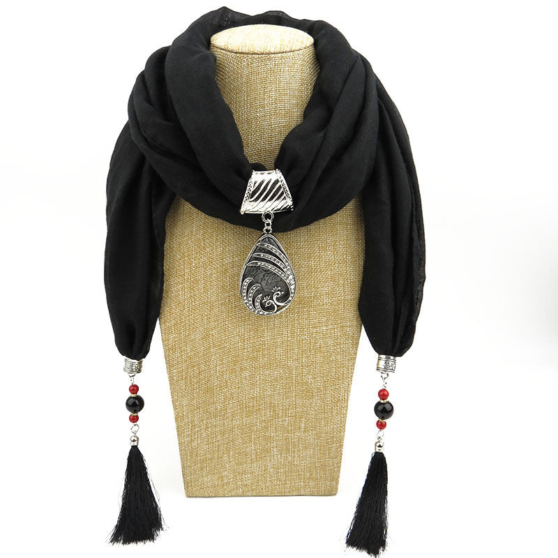 Ethnic Style Peacock Pendant Gem Tassel Scarf, Women's Scarf