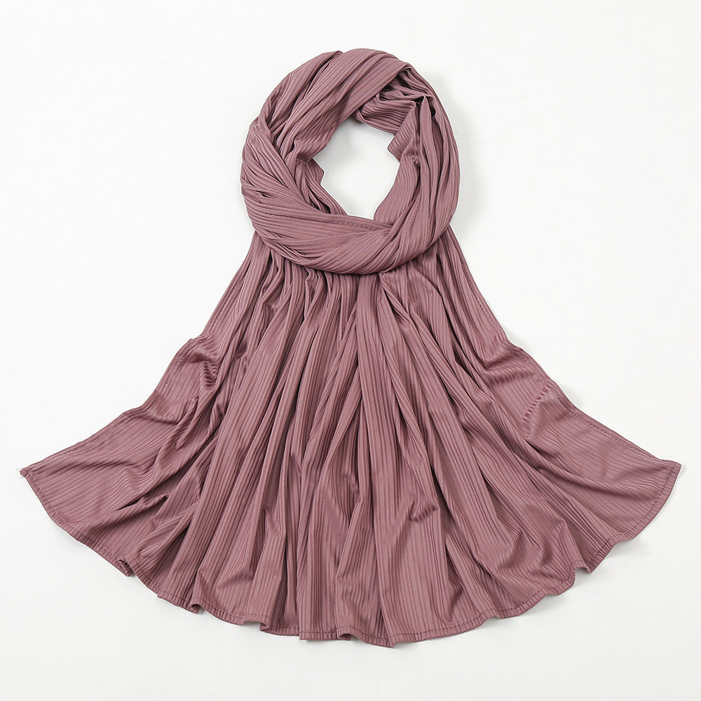 Women's Knitted Thread Cotton Shawl, Striped Solid Colour Scarf