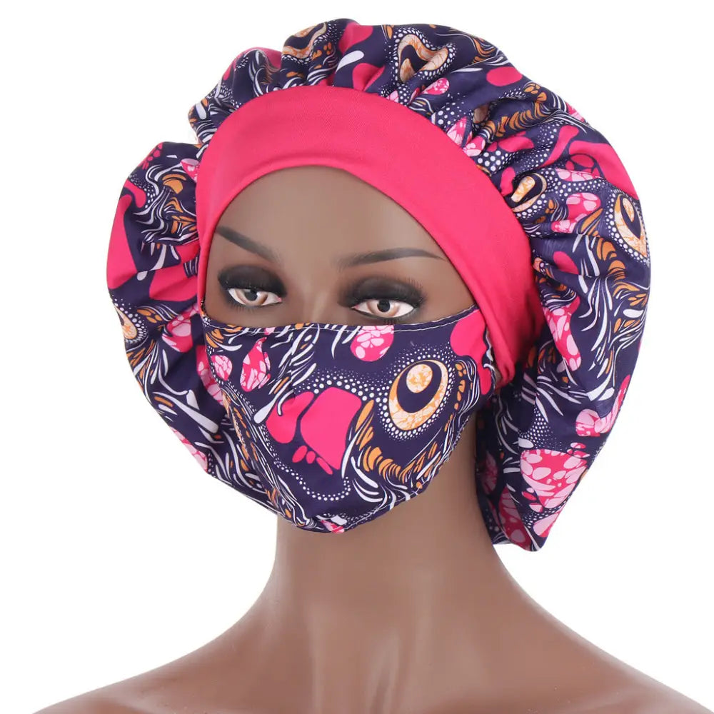 African Pattern Sleeping Cap And Mask Set