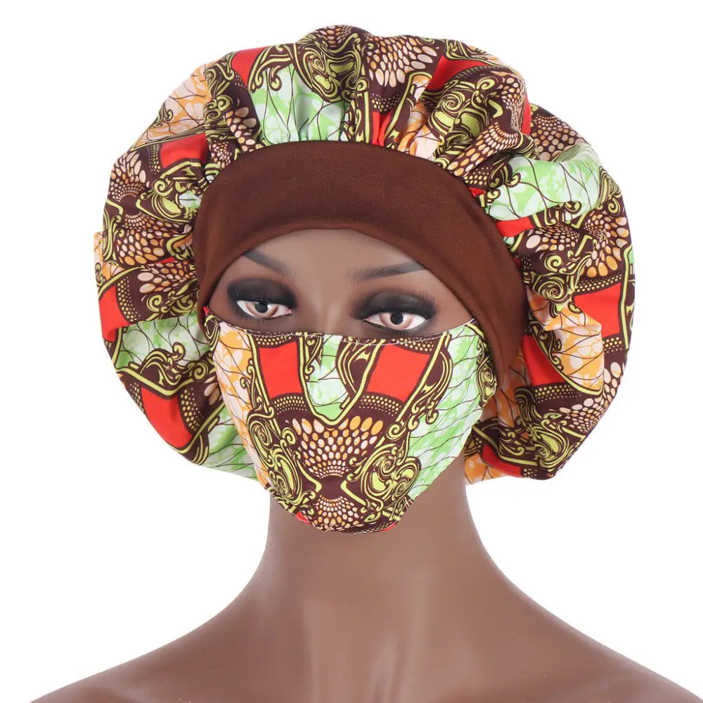African Pattern Sleeping Cap And Mask Set