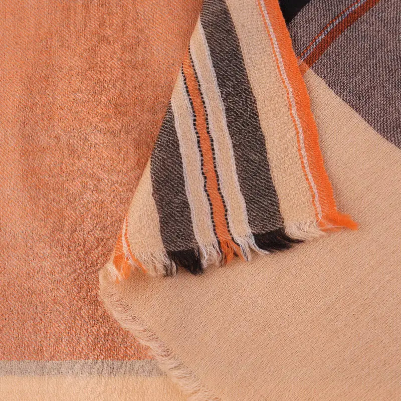 Autumn And Winter Versatile Checkered Fringe Warm Long Scarf - Khaki / 175cm or more