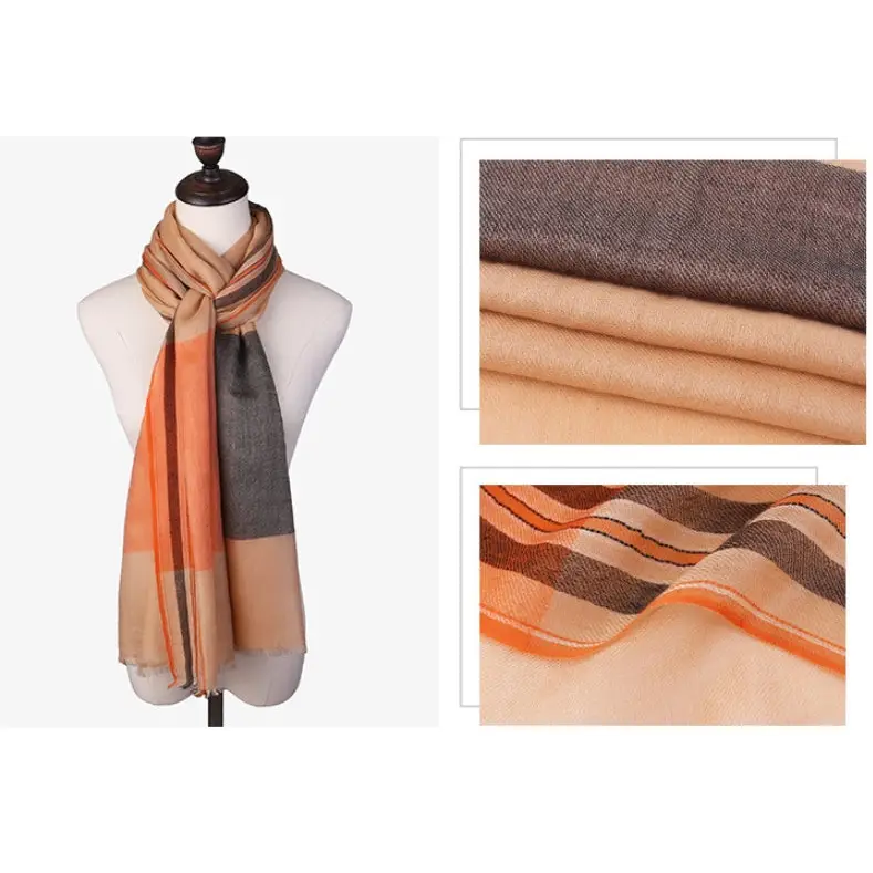 Autumn And Winter Versatile Checkered Fringe Warm Long Scarf - Khaki / 175cm or more