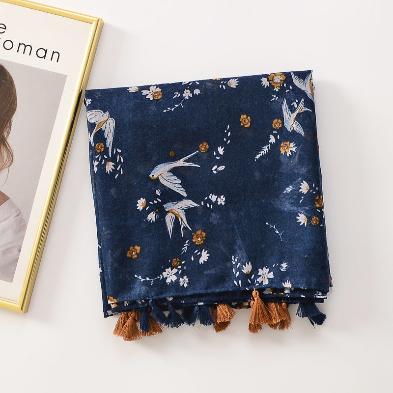 Tassel Decorative Shawl, Cotton And Linen Feel Scarf
