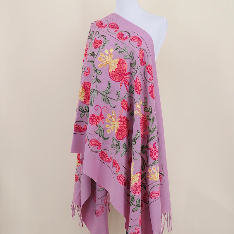 Gourd Pomegranate Blossom Embroidery Scarf, Cashmere Shawl