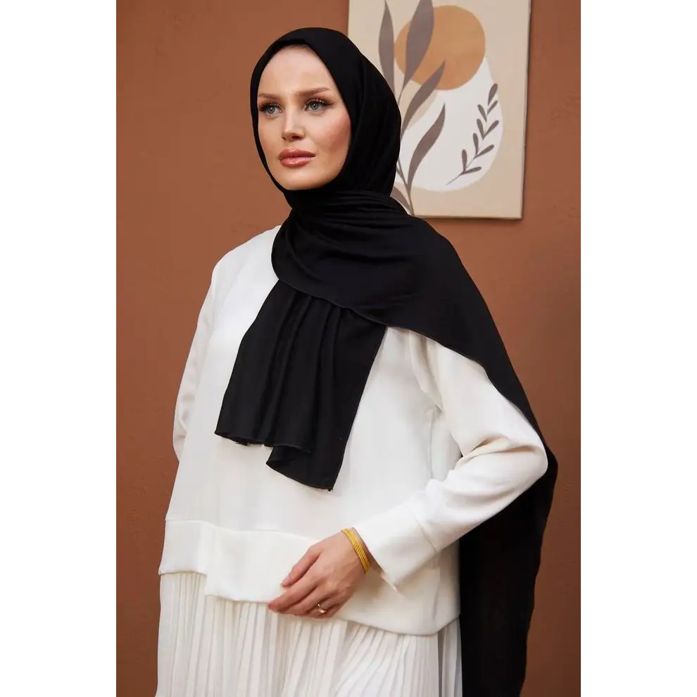 Black Combed Cotton Shawl - Hijab