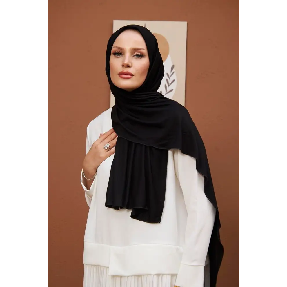Black Combed Cotton Shawl - Hijab