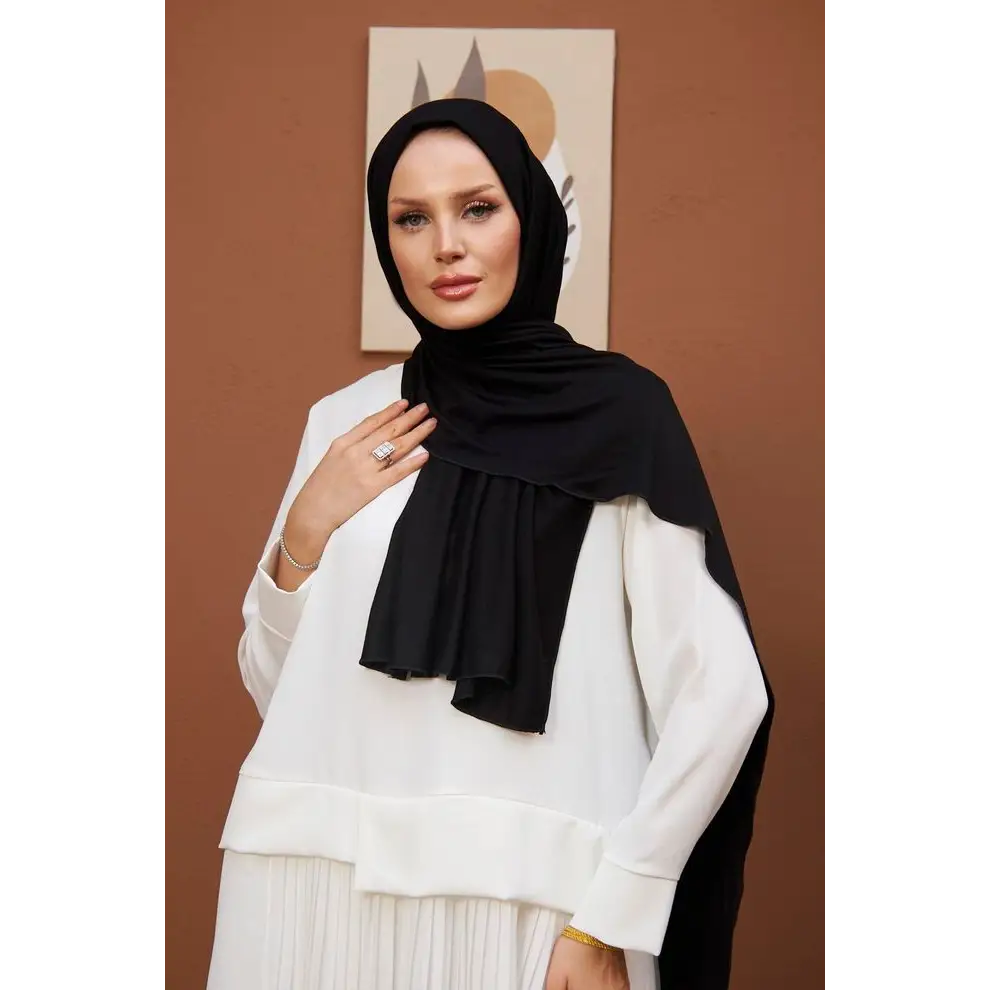 Black Combed Cotton Shawl - Hijab