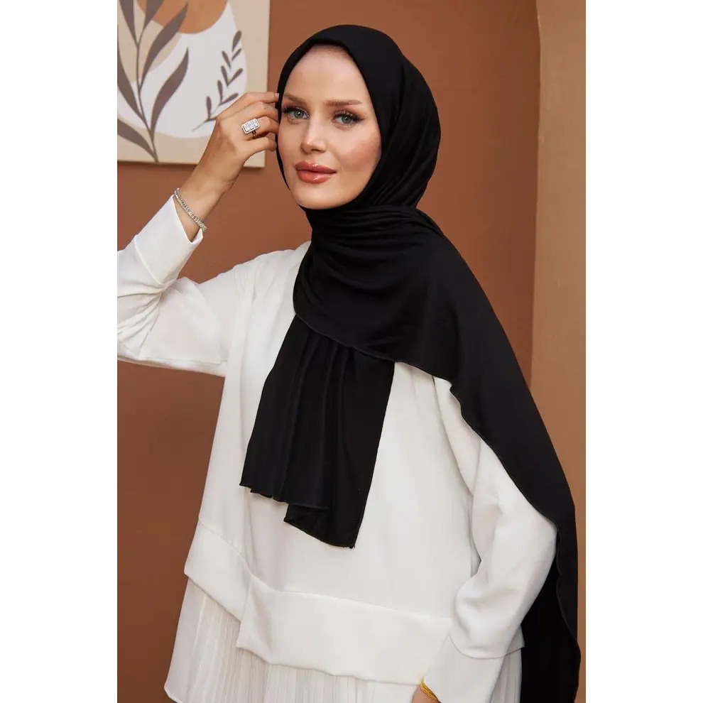 Black Combed Cotton Shawl - Hijab