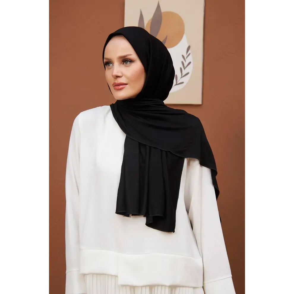 Black Combed Cotton Shawl - Hijab