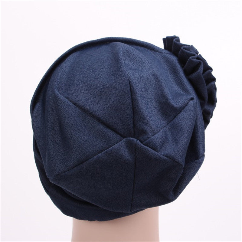 Side Decals Solid Color Large Flower Headscarf Confinement Hat Muslim