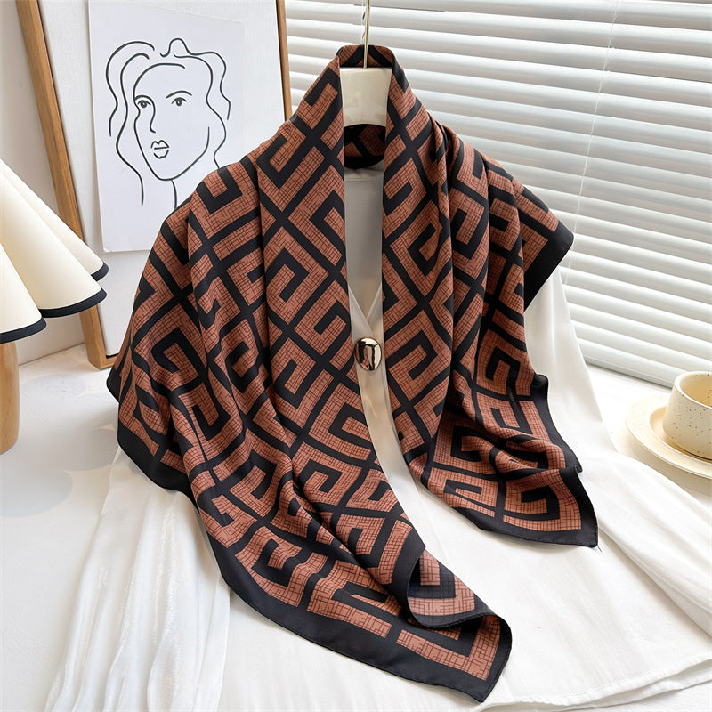 Women's Luxury Twill Silk Scarf, Printed 90/90cm Square Scarf