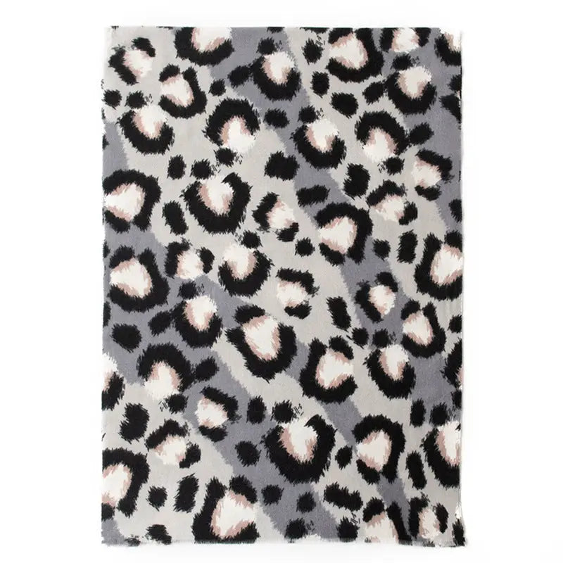 Cashmere-like Leopard Print Shawl - Black And Gray Leopard Grain / 65X190cm - long shawl