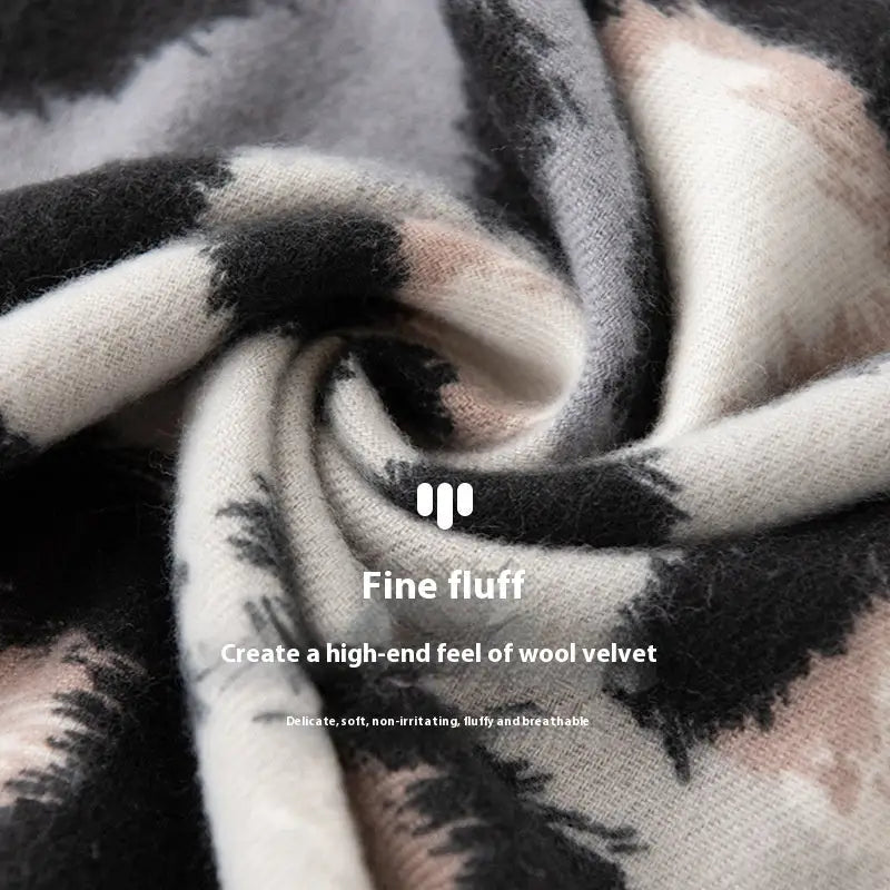 Cashmere-like Leopard Print Shawl - Black And Gray Leopard Grain / 65X190cm - long shawl