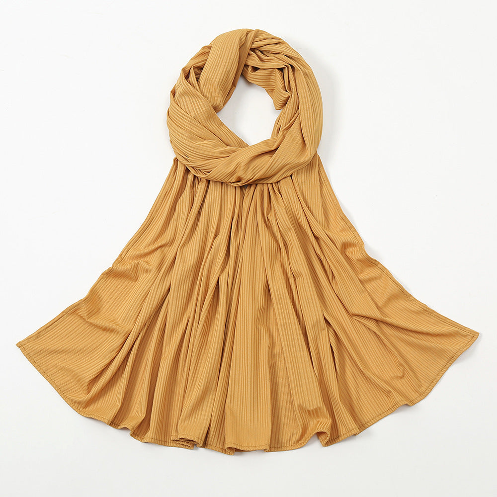 Women's Knitted Thread Cotton Shawl, Striped Solid Colour Scarf