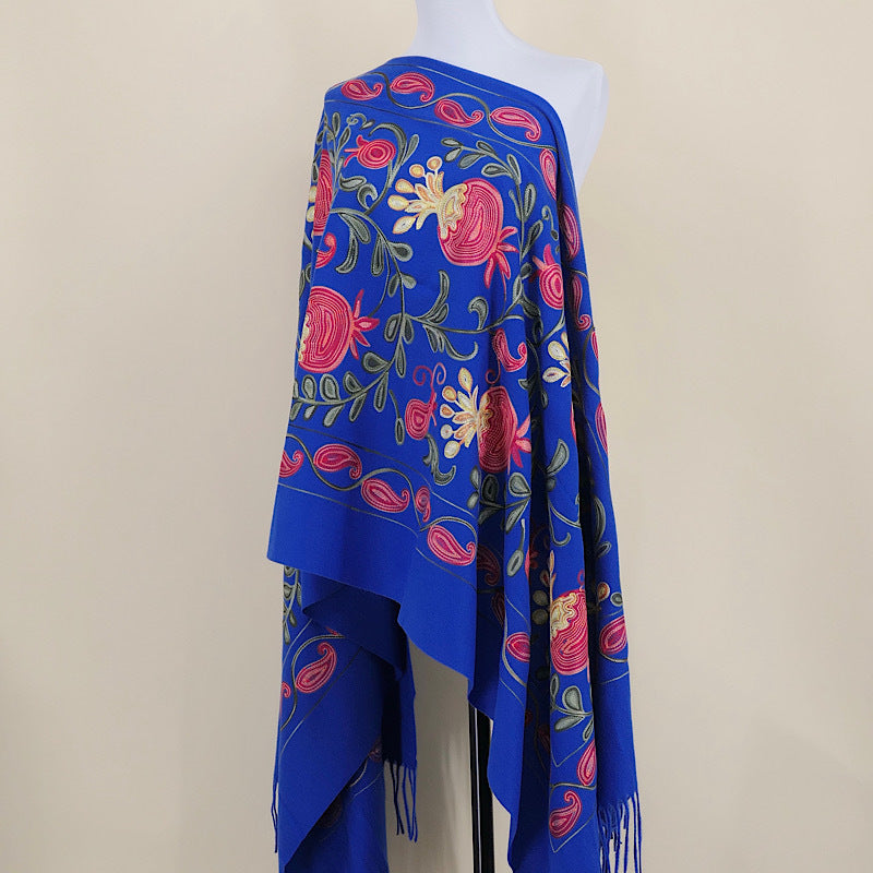 Gourd Pomegranate Blossom Embroidery Scarf, Cashmere Shawl